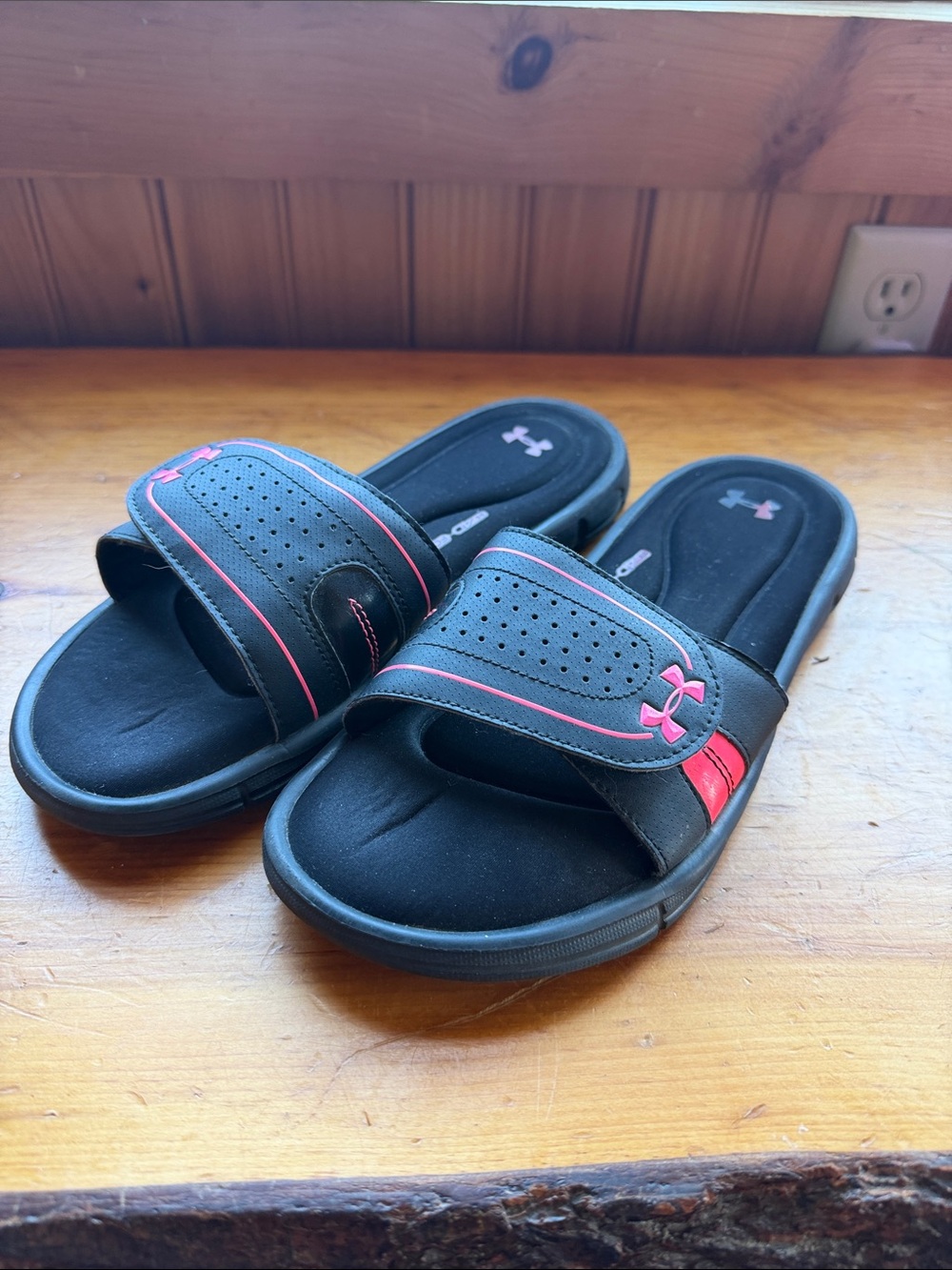 Under Armour  Black Slides with Pink Accents